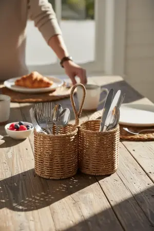 Akayev Rattan Double Cutlery Holder - Akayev