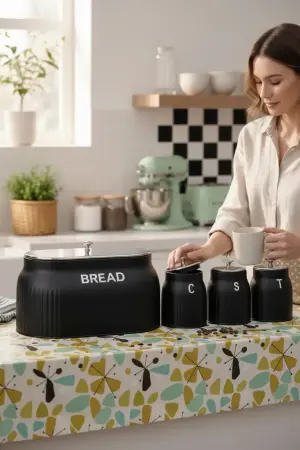 Akayev Retro Lux Line Metal Bread Box and 3-Piece Storage Container Set, Black - Akayev