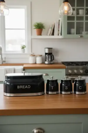 Akayev Retro Lux Metal Bread Box and 3-Piece Storage Container Set, Black - Akayev