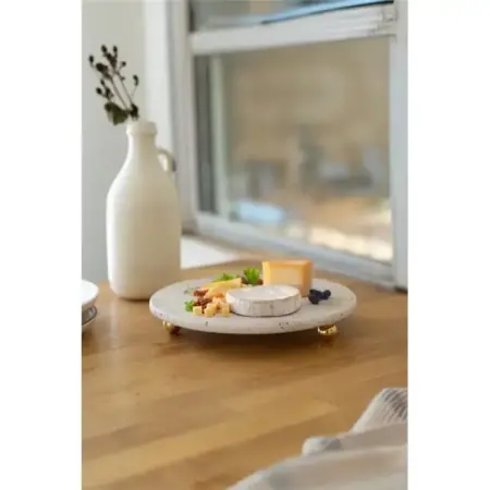 Akayev Traverten 19 Cm Altın Boncuk Ayaklı Sunumluk - Akayev