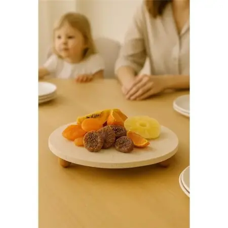 Akayev Traverten 25 Cm Ahşap Boncuk Ayaklı Sunumluk - Akayev