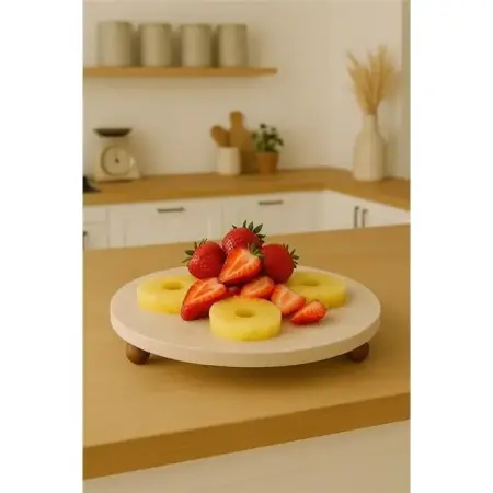 Akayev Traverten 30 Cm Ahşap Boncuk Ayaklı Sunumluk - Akayev