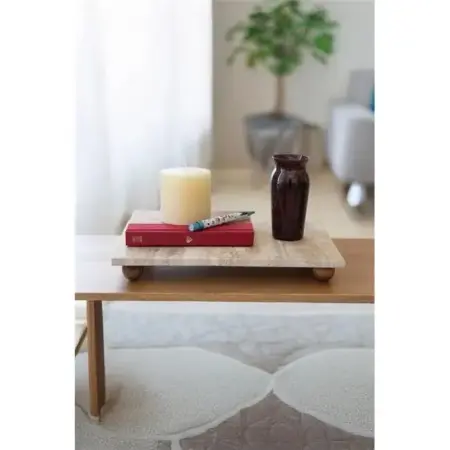 Akayev Traverten 30x20 Cm Ahşap Boncuk Ayaklı Sunumluk - Akayev