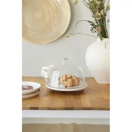 Akayev Travertine 25 cm Wooden Bead Base Glass Dome - Akayev