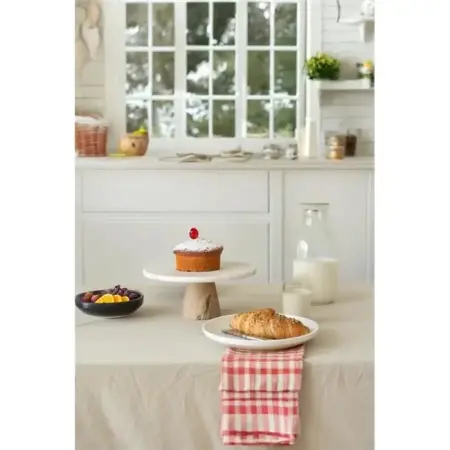 Akayev Travertine 25 cm Wooden Conical Leg Round Serving Tray - Akayev