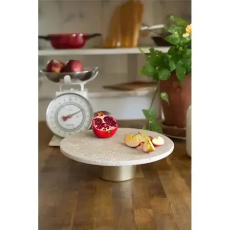Akayev Travertine 28 cm Serving Tray with Metal Legs - Akayev