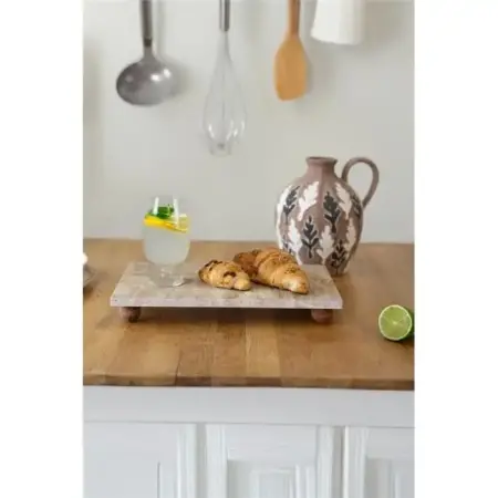 Akayev Travertine 30x15 cm Wooden Bead-Standing Serving Tray - Akayev