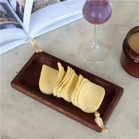 Akayev Wooden 20x10 cm Gold Bird Serving Plate - Akayev