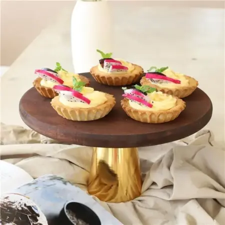 Akayev Wooden 25 cm Gold Conical Base Serving Tray - Akayev