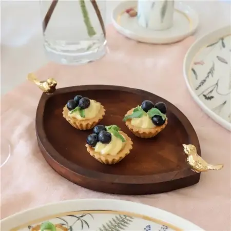 Akayev Wooden Eye 20 cm Gold Bird Serving Plate - Akayev