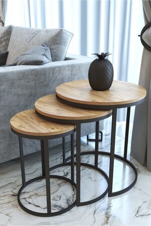 Akb Concept Nesting Coffee Table - Antique Pine Chipboard CPRR1028 - CAPRİDOS MOBİLYA