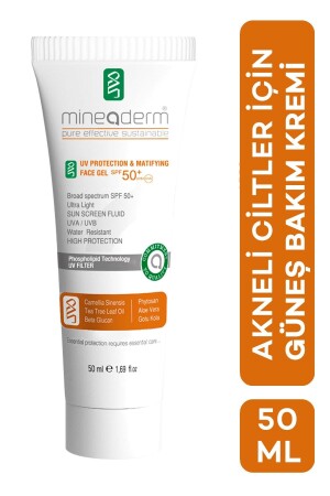 Anti-Akne und mattierende Sonnencreme SPF 50+/UV-Schutz & mattierendes Gesichtsgel SPF 50+ 8680525350792 - mineaderm