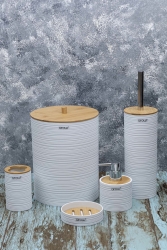 Akrelik 5 Parça Bambu Ahşap Kapaklı Banyo Seti Mnz-3040 - AROW
