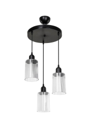 Aksel 3'lü Avize Şeffaf Optik Camlı Siyah ASZ.1488 - Modelight