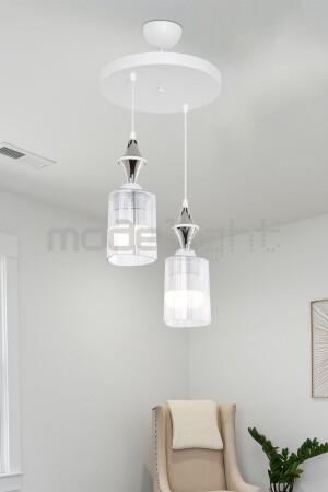 Akses weißer Fliesen-Chrom-2-teiliger dreieckiger transparenter Glas-Kronleuchter MDL. 4456 - Modelight