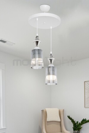 Akses White Tile Chrome 2-Piece Smoked Glass Chandelier Living Room-Living Room-Kid's Room-Bedroom-Dining Room MDL. 4457 - Modelight