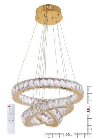 ALA AYDINLATMA Plaket Kristal Taşlı GOLD Paslanmaz Ledli Kumandalı Avize AL-6167-3 GOLD - Ala Lighting