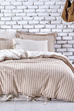 Ala Battal Boy Nevresim Takımı %100 Organik Pamuk Keten Terra 240x220 Cm NVRALA220x240 - Ecocotton