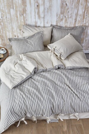 Ala King Size Duvet Cover Set 100% Organic Cotton Linen Anthracite 240x220 Cm NVRALA220x240 - Ecocotton