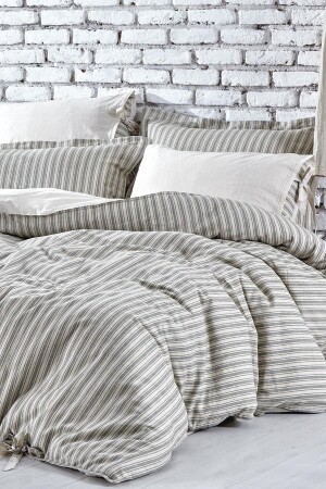 Ala King Size Duvet Cover Set 100% Organic Cotton Linen Green 240x220 Cm NVRALA220 - Ecocotton