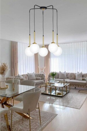 MNZ-Albert 5-piece أسود / طومبيل معطف مصباح معلق عصري شمعة (زجاج أبيض) ALBR-SYH/ESK-05 - BSA LIGHTING