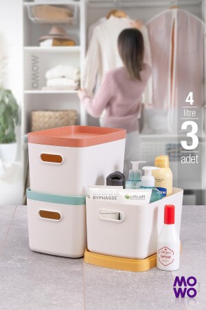Alegra 3 Pieces 4 Lt Cream Multi-Purpose Organizer Box with Lid, Decorative Storage Box MOWO-11-007-3 - Mowo Home