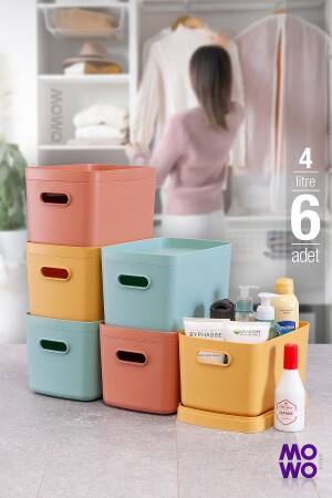 Alegra 6 Pieces 4 Lt MIX Multi-Purpose Cabinet Organizer Box with Lid - Decorative Storage Box - Mowo Home
