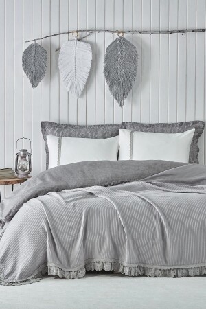 Alessa Double Pique Set 100% Organic Cotton Jacquard Gray 220x240 Cm Alessa Gray Double Pique Set. - Ecocotton
