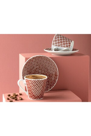 Alessi Porcelain 4 Piece Coffee Cup Set for 2 Persons 80 ml Claret Red 10035663 - English Home