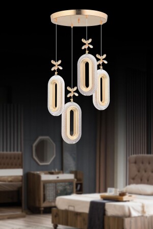 Alfa 4-Piece Gold LED Crystal Stone Chandelier - İstanbul Avize