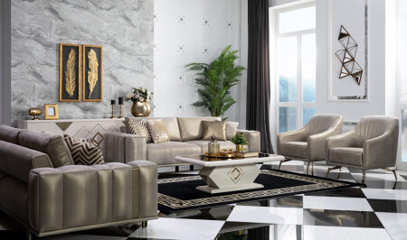 Alfa Living Room Set Beige - Cadde Yıldız