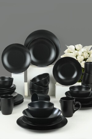 Alfa Mattschwarzes Tafelservice 30-teilig für 6 Personen TY044130F956A000000MATK900 - Keramika