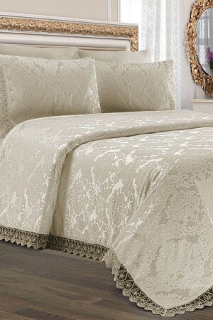 Alfima Aden Chenille Laced Double Bedspread Milk Brown - Pınar