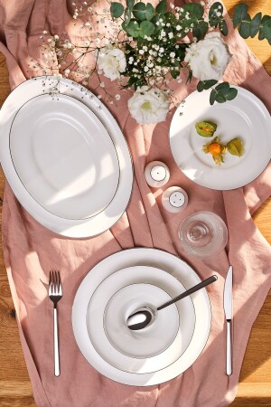 Alicia Fine Bone 60 Pieces Dinner Set for 12 Persons Round Platinum 600. 15. 01. 2581-1 - Emsan