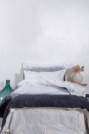 Alin Single Duvet Cover Set 100% Cotton Non-Iron Printed Black 160x220 Cm NVRALN160x220 - Ecocotton