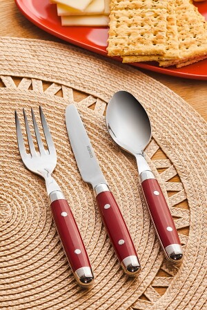 Alina 18 Piece Dessert Fork Spoon and Knife Set for 6 Persons Red 153. 09. 01. 0244 - Karaca