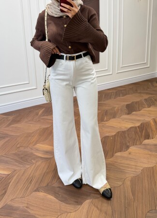 Alina Wide Leg Jeans - White - Duendeca