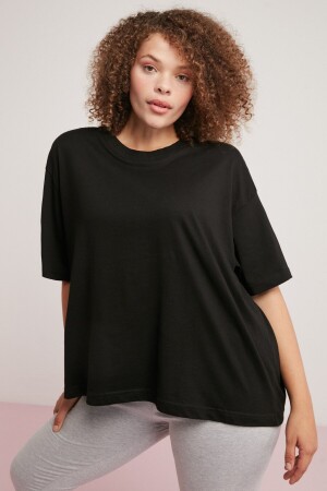 Allison Damen-T-Shirt in Übergröße aus 100 % Baumwolle, Rundhalsausschnitt, halbe Ärmel, Schwarz, Übergröße - Ethiquet