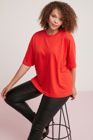 Allison Women's 100% Cotton Oversize Round Neck Half Sleeve Red Plus Size T-shirt - Ethiquet
