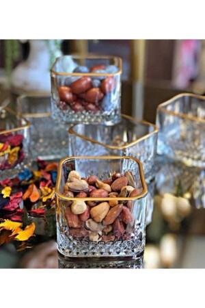 Almarandi Quadratische Luxus-Snackschale aus Glas – Reispuddingschale – Magnolien-Set - Eroğluhome