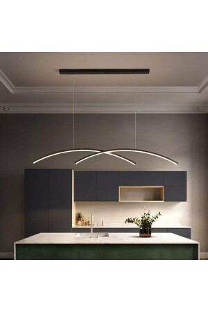 Almira Modernes Design, schwarze Farbe, Esstischplatte – Küche – Wohnzimmer, weißer LED-2-teiliger Kronleuchter ALM3 - Fer Avize