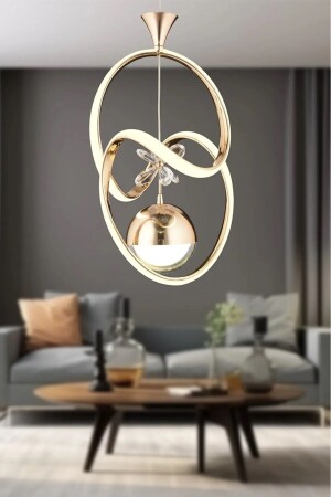 Almond Modern Pendant Lamp LED Chandelier 3 Colors Gold Plated with Butterfly Stone - Ey-El Tasarim