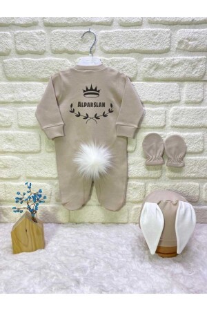 Alparslan Named Rabbit Jumpsuit Camel Color Name Customized Design, Hospital Exit Set 34348988989887 - BY TUNA DESİGN
