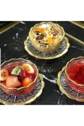 Altın Yaldızlı 6lı Tabaklı Kase Kristal Kesme BEYAZPIRILTI5588211 - Genel Markalar