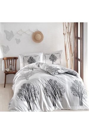 Altınbaşak Ranforce Tree Gray Single Duvet Cover Set 0-1594 - Altınbaşak