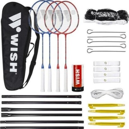 ALUMTEC 5566 BADMINTON SET 4 PCS. +3 PCS. RACKETS+NET+ROPES REQUEST - Wish