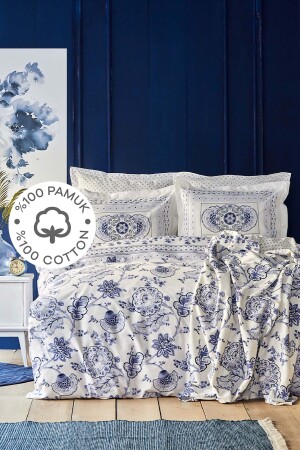 Amar Blue 100% Cotton Double Duvet Cover Set 200. 20. 01. 0234 - Karaca Home