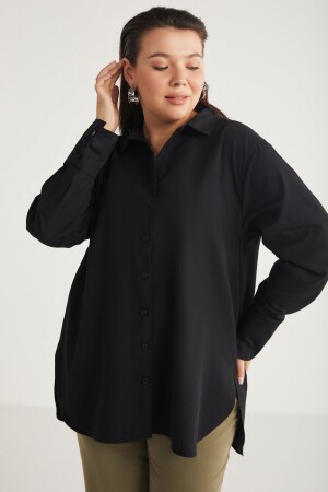 Amarabb Women's 100% Cotton Poplin Cuffed Wide Cut Black Plus Size Shirt - Ethiquet
