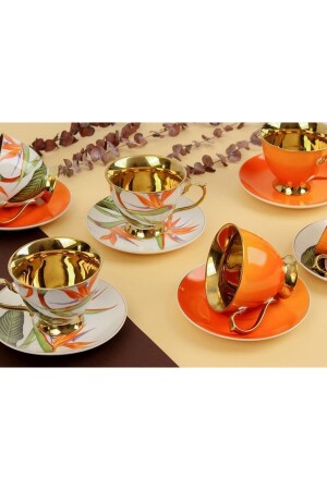 Amazon Orange Gold Floral Porcelain Coffee Cup Set for 6 People Harlem-735 HARLEM-730 - Sembol