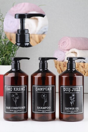 Amber 3-Piece Bath Set Shampoo, Shower Gel and Conditioner 1000 Ml Hard Plastic CZM2152 - incili home